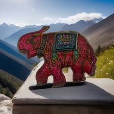 Sparkly Ruby Red Enamel Elephant Brooch. F18