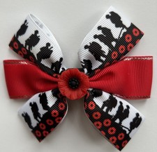 Girls Large Remembrance Day/ Poppy Hand Made Ribbon Hair Bow /Clasp / Clip
