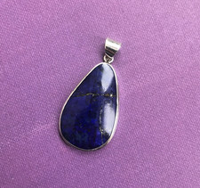 Sterling silver real Lapis Lazuli pendant Pear shaped Blue Cabochon cut stone