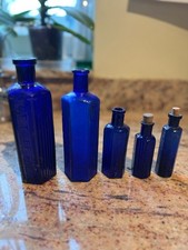 13 X Poison Bottles Mixed Sizes, Blue/Green/Clear Glass Vintage Job Lot