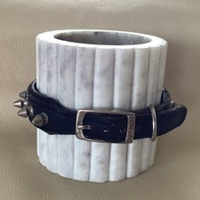 Bestia Black Leather Handmade Dog Collar with Silver Spike Studs for Small Breed