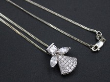 .925 STERLING SILVER DQCZ 18" Curb Chain Angel Pendant Necklace, 5.00g - BB5