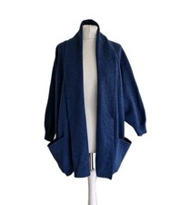 Johnstons of Elgin Womens Blue Open Front Lambswool Waterfall Cardigan. UK 14.