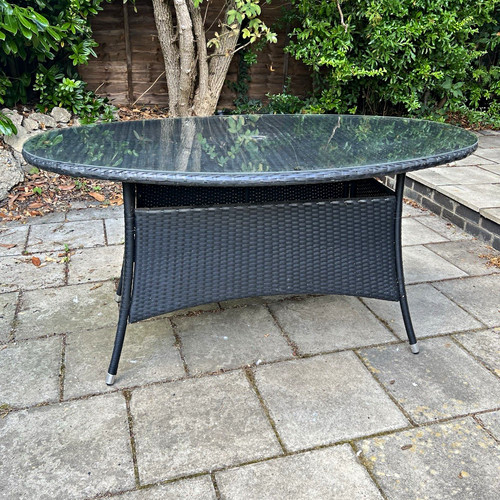 Black rattan oval glass - rattan,