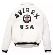 Men Avirex White Real Bomber