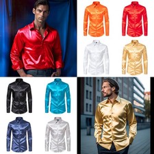 Mens Satin Shiny Dress Shirt