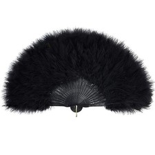 BLACK FEATHER FAN 20s Flapper Hand Held Ladies Halloween Fancy Dress Costume