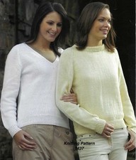 Ladies Sweater Knitting Pattern Raglan Sleeves V Round Neck Classic DK  1473