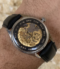 1970's Vintage Waltham Skeleton Automatic Watch Royal Swiss 35mm Men Exhibition