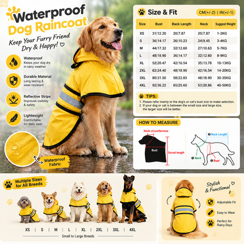 Adjustable dog raincoat - dog,