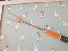 VTG Nutbrown Meat Serving Cooking Fork Wood Handle Old Kitchen Utensil Tool