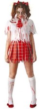 Ladies Zombie School Girl Costume Halloween Fancy Dress Tartan Skirt Horror
