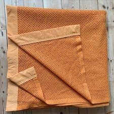Vintage Large Blanket Orange Satin Trimmed Waffle Weave Throw 98" x 98"