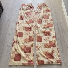 Vintage Lined curtains W176" D81" Abstract Square Cream Terracotta Beige Ruffle