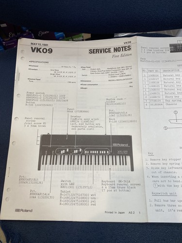 Roland vk09 service notes - roland,