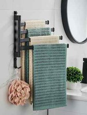 4 Arm Aluminium Steel Towel Rail Rack Swivel Towel Bar Bathroom Hanger-UK