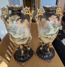 Pair Vintage Ornate Ceramic