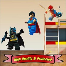Lego Superhero Set - Superman Spiderman Batman Wall Stickers Decal Childrens Boy