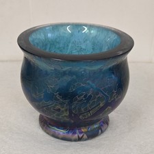 Vintage Royal Brierley Studio Iridescent Blue Glass Posy Bowl Vase Perfect 3"