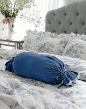 Shabby Chic by Rachel Ashwell Navy Blue Velvet Ruffle Jewel Bolster Cushion