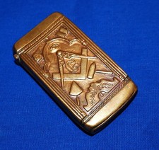 Antique Masonic Pocket Match Safe Holder / Vesta