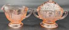 Sharon Pink Depression Glass Footed Creamer And Sugar Bowl 1935-39 Federal Glass