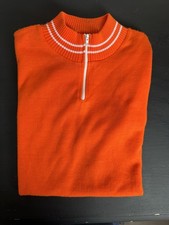 Vintage Bright Orange Cycling Jersey L'eroica 1/4 Zip knitted