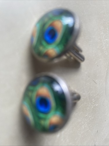 Peacock feather cufflinks - feather,
