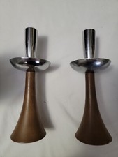 Vintage Wood Candlesticks Mid