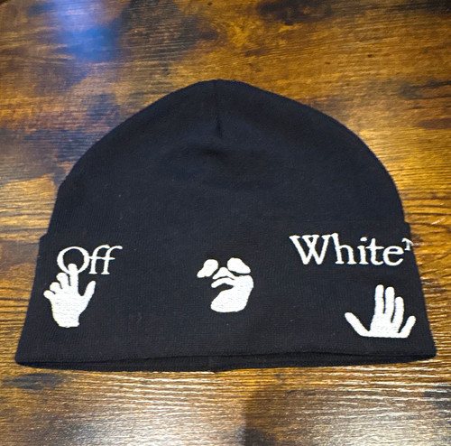 Off white black knit - knit, beanie