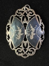 Vintage Siam Sterling Silver Large Black Enamel Thai Dancer Brooch