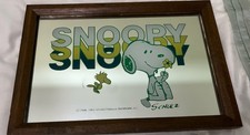 Vintage  Peanuts / Snoopy & Woodstock  Wooden Framed Mirror