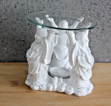 OIL BURNER LAUGHING BUDDHAS GLASS CANDLE T LIGHT HOLDER BOXED FREE T.LIGHT &MELT