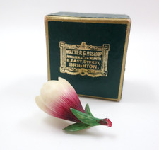 Vintage Plastic Crocus Flower Brooch - Painted Gold Tone Trombone Clasp