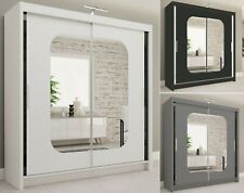Modern Double Sliding 2 Doors Mirrored MARIKA Wardrobe w/ Led - 4 Sizes 3 Colors