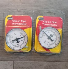 2x Clip On Pipe Thermometer 0 to 120 C&F - Hot Water Temperature Gauge