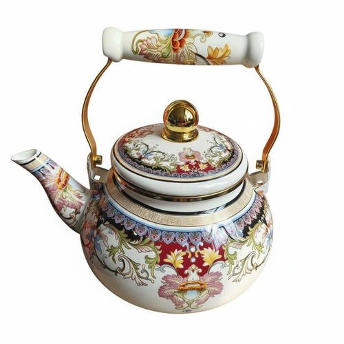 Enamel teapot with floral - with,