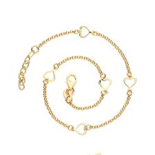 9ct Yellow Gold on 925 Sterling Silver Heart Charm Ankle Bracelet Anklet 10 inch