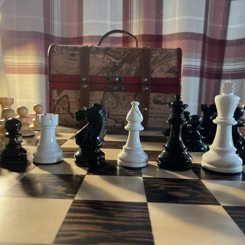 Black and white wooden chess - and,
