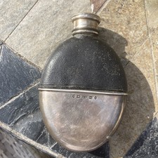 Vintage Leather And Silver Hip Flask