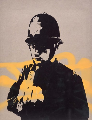 Banksy middle finger police - middle,