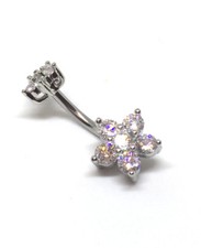 316L Clear CZ Crystal  Daisy Flower Navel Bar Belly Button Stainless Steel-UK