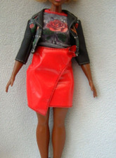 FAB OUTFIT black jacket red rose top red pvc skirt fit CURVY Barbie Fashionistas