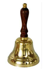 NEW BRASS HAND BELL WOODEN HANDLE RECEPTION PUB DINNER HOTEL TRADITIONAL STYLE