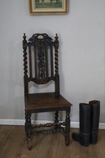 Antique Victorian High Back Heavily Carved Barley Twist Oak Chair Furniture
