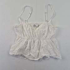 HOLLISTER Top Small 8 10 White Women's 100% Cotton Eyelet Embroidered Camisole