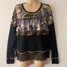 Kali Orea Top Size 16 Black Yellow Geometric Lana Wool Blend Sheer Sleeve Women