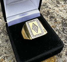 Vintage Gold Sterling Silver Zirconia Ace Card Poker Gambler Signet Ring UK U.5