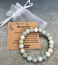 AQUAMARINE Bracelet Stretch Fit Handmade Gift Bag & Card Crystal Gemstone 8mm