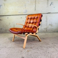 Vintage Danish Tan Leather and Bentwood Chair – Stylish, and Comfortable #A575